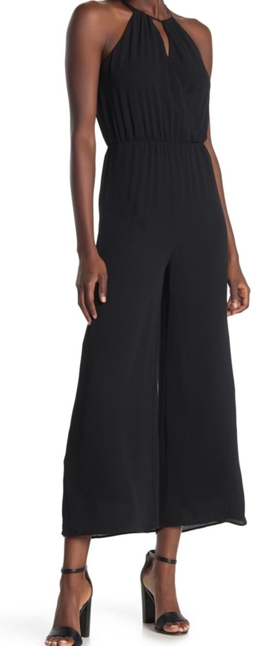 NWT Lush Small Black Wide Leg Keyhole Crepe Jumpsuit